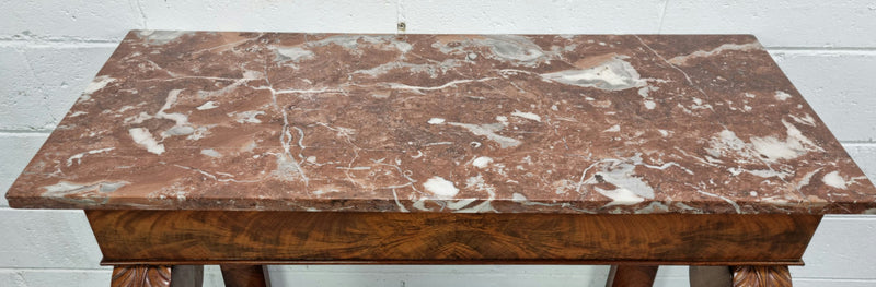 Beautiful 19 th century French mahogany console table with a lovely marble top. In good original detailed condition.