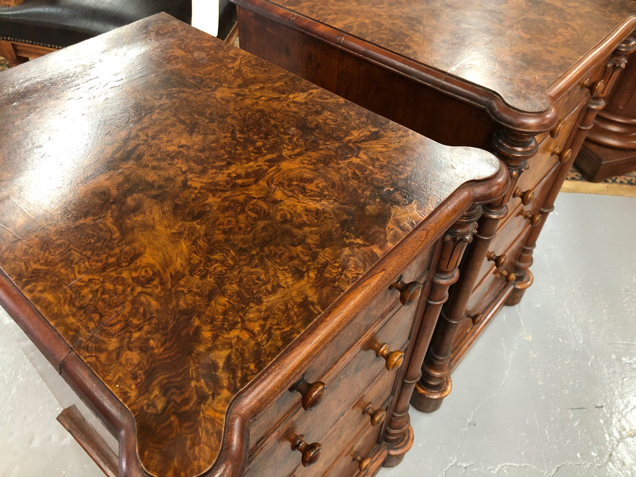 Lovely Pair Of Victorian Burr Walnut Bedside Cabinets