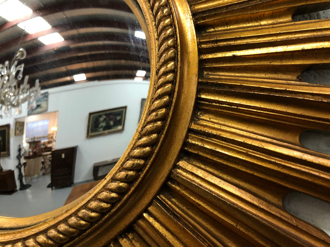 Belgium Gilt Star Burst Convex Mirror