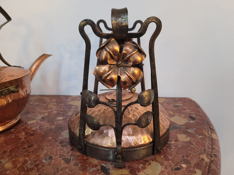 Art Nouveau style rustic Copper kettle on stand. Decorative only.