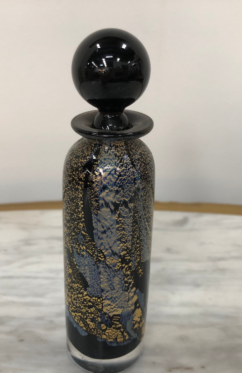 Nick Wirdnam Long Black & Gold Art Glass Scent Bottle