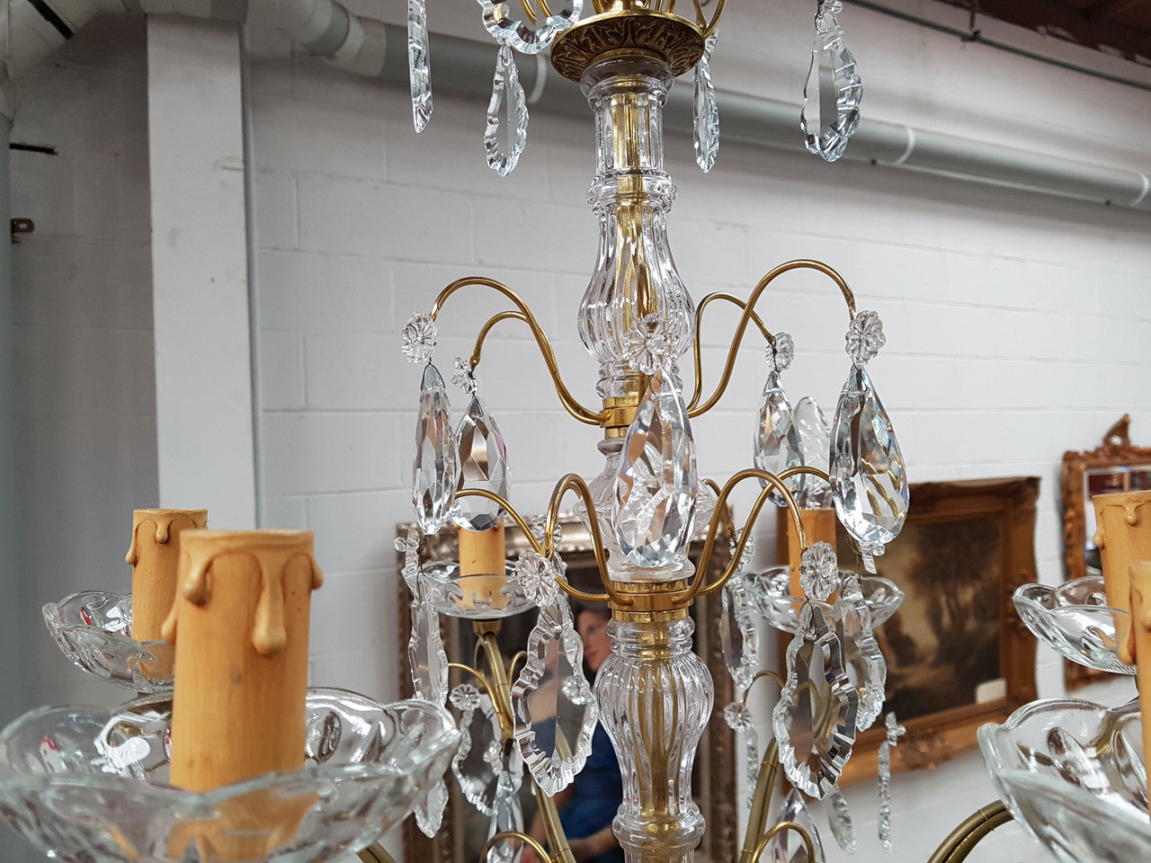 French Brass & Crystal Six Arm Candle Light Chandelier
