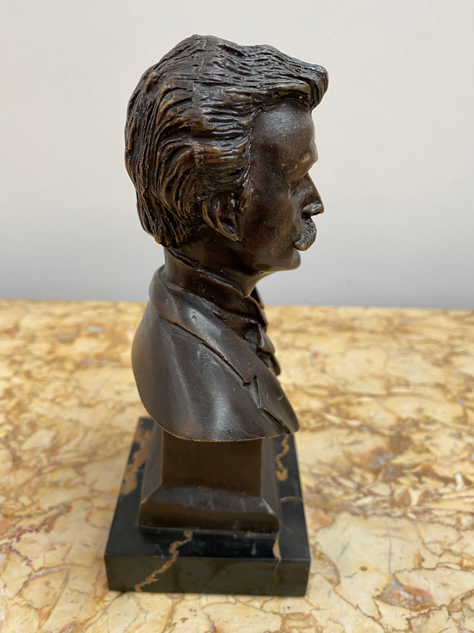 Late Victorian Bramer bust of Johan Strauss on a Portoro marble base in good condition.