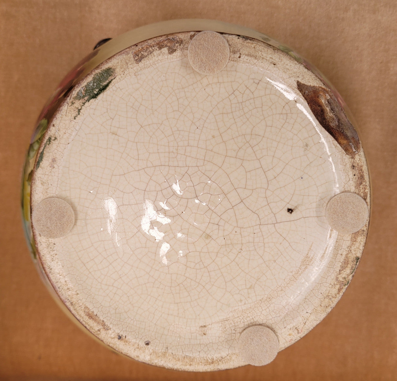 Pretty Antique three handled floral jardinière. Please note that it is being sold in as found condition, please view photos as they help form part of the description.