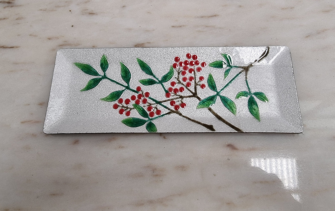 Stunning Vintage Japanese Enamel Tray with Floral Pattern