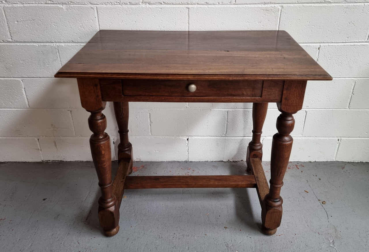 Rustic French Oak Desk with Single Drawer & Turned Legs