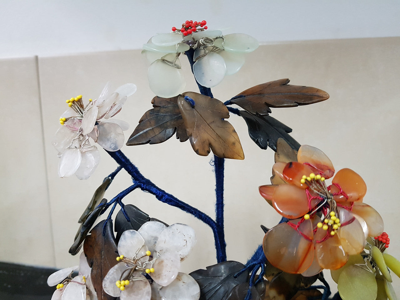 Vintage Chinese Soapstone & Jade Tree On Base