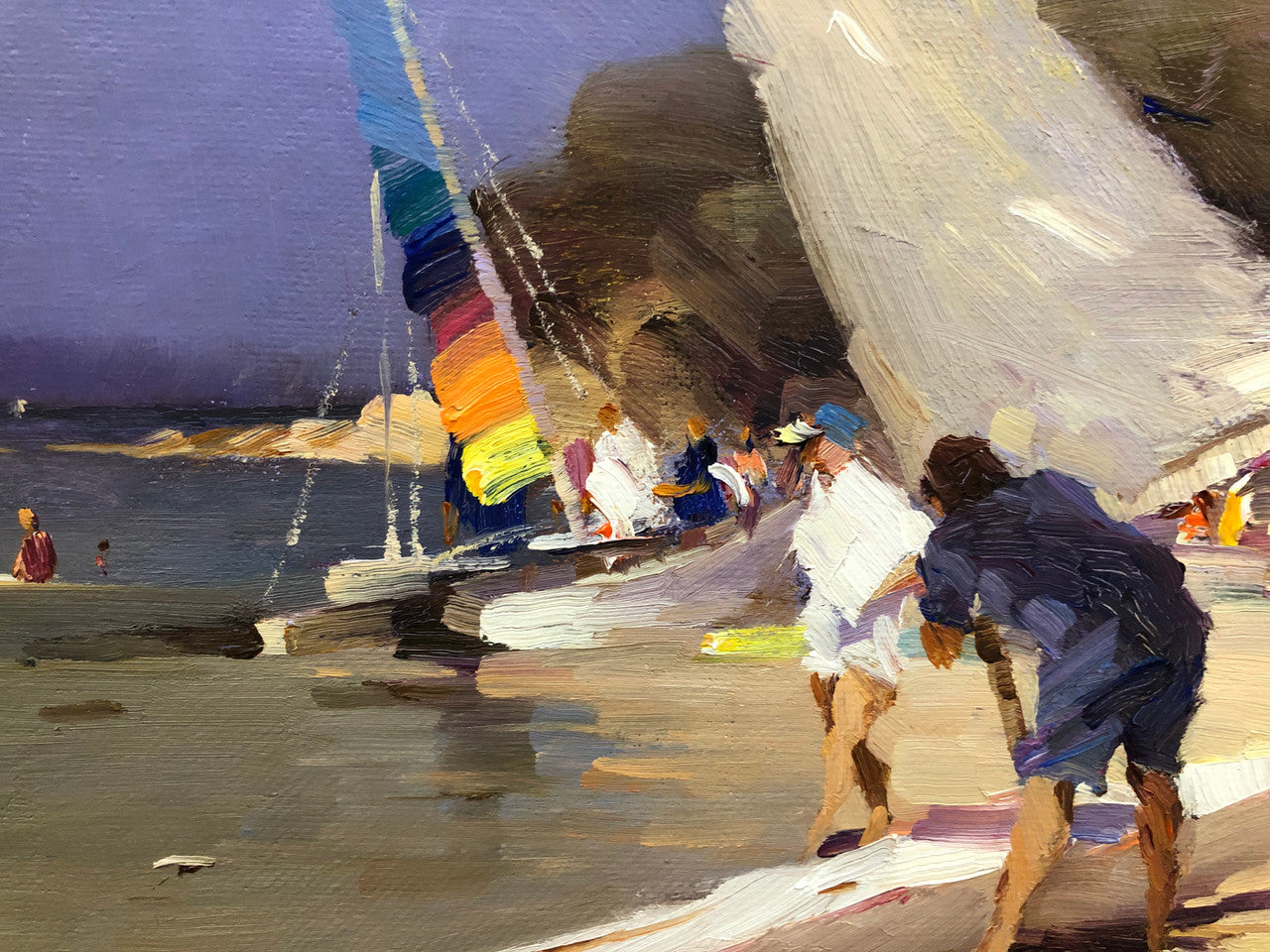 Beach Scene Oil On Board Painting By David Chen