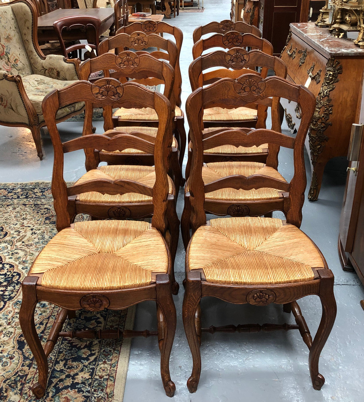 Fabulous Set of 8 French oak Dining Chairs