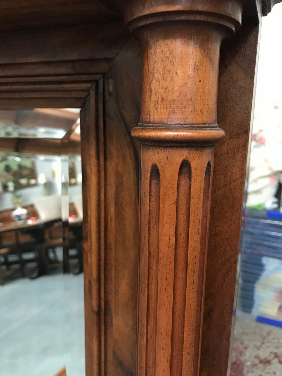 Beautiful Large French Walnut Mantle Mirror