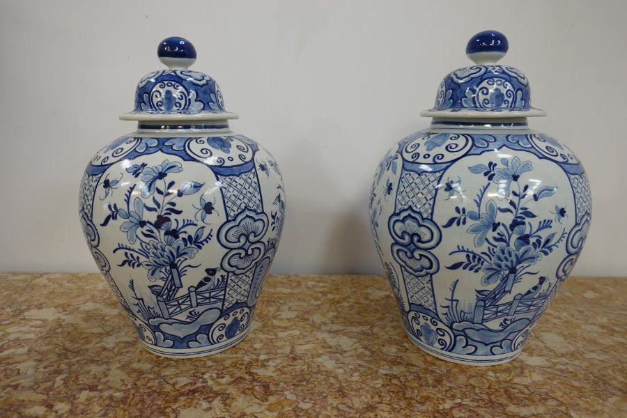 Pair of Victorian Delftware Vases