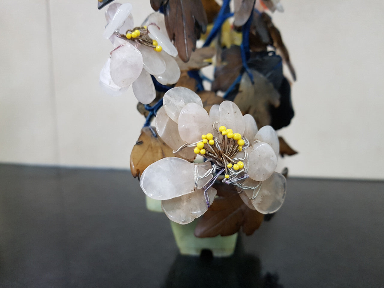 Vintage Chinese Soapstone & Jade Tree On Base