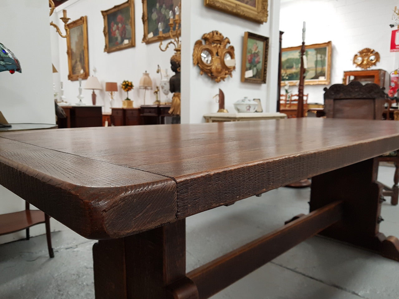 19th Century French Oak pedestal farmhouse table. In very good original detailed condition. Circa 1860's.