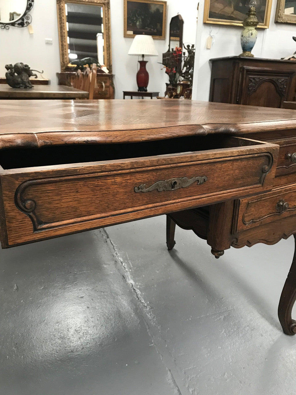 Parquetry Top Five Drawer desk