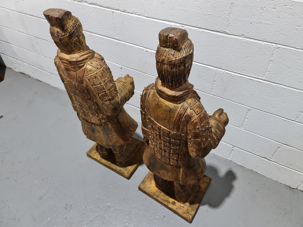 Impressive pair of carved wood and gilt large Chinese Warriors. Circa: 1960. In good original detailed condition.