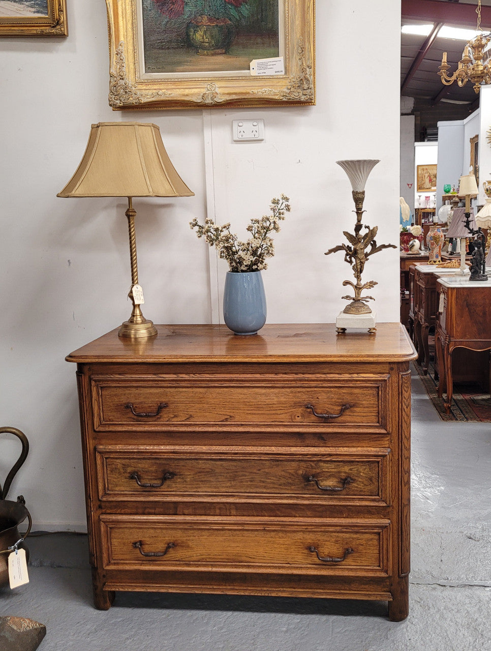 French Solid Oak Louis 14th Style Chest of Three Drawers