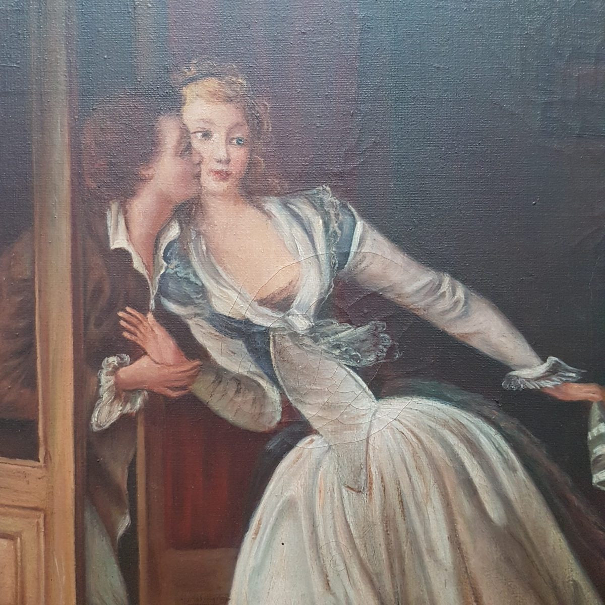 French Romantic Scene Oil On Canvas
