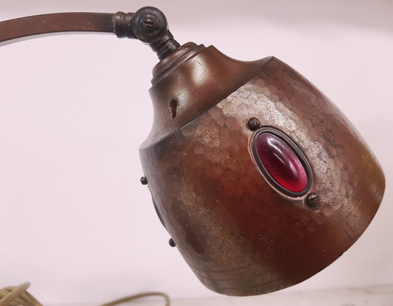 French Art Nouveau Jewelled & Copper Table Lamp