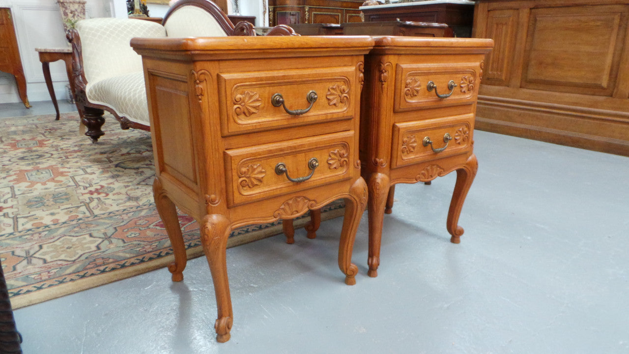 Beautiful Pair of Louis XV Style Light Oak Bedside