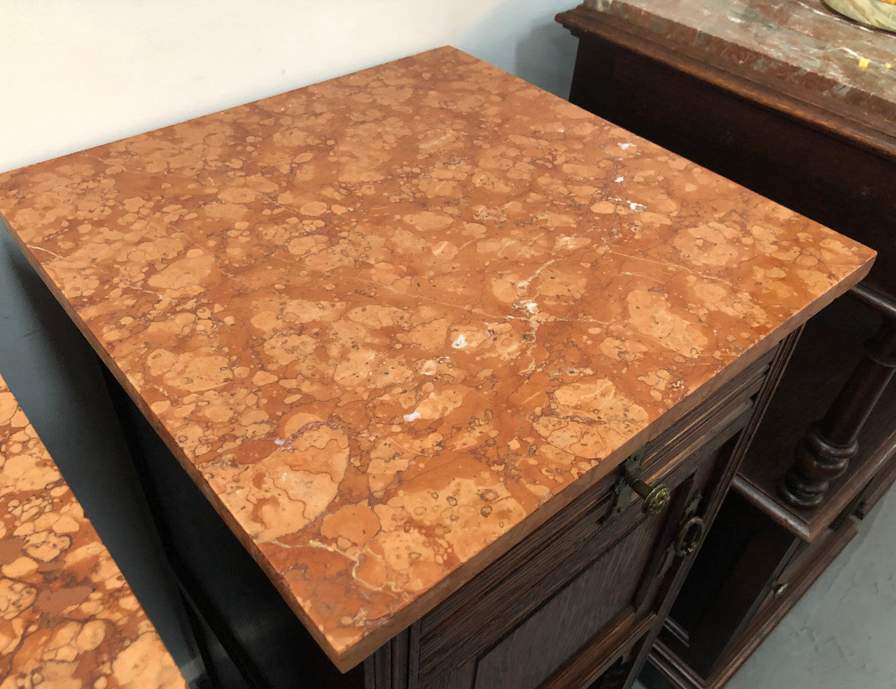 Pair Of French Marble Top Oak Bedside Cabinets