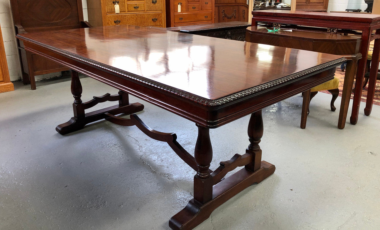Mahogany Tudor Style Dining Table With Carved Edge