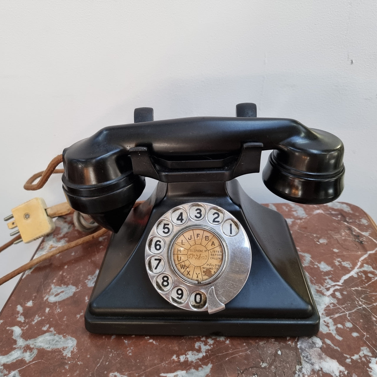 Fabulous black Art Deco rare pyramid shape Bakelite phone. It is in original good condition but is for decorative purposes only.