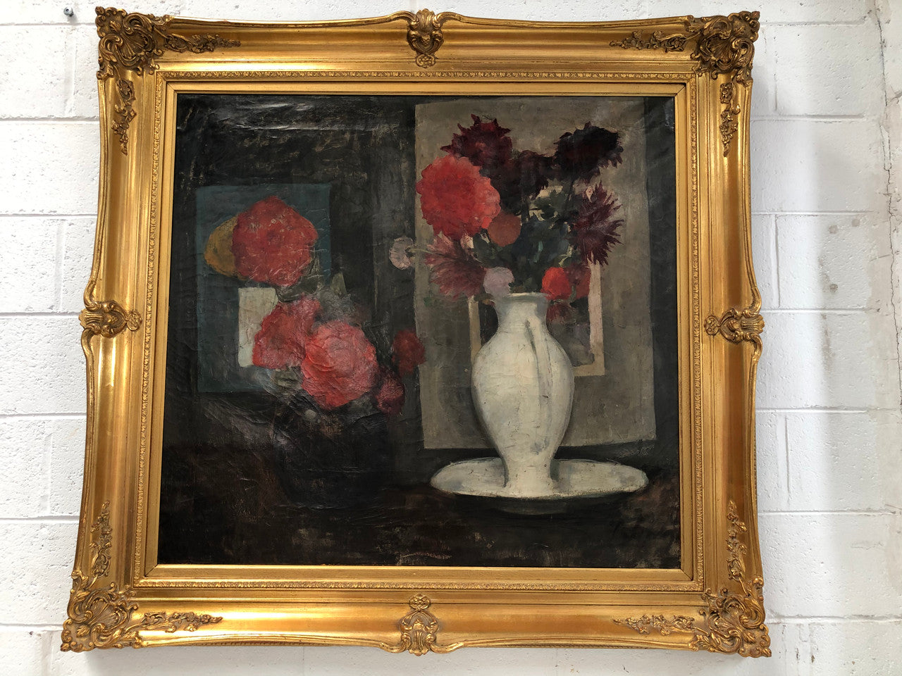 A very striking large Dutch signed oil on canvas painting. It has beautiful vibrant colours and has been sourced from France. It is in an original gilt frame and in good condition.