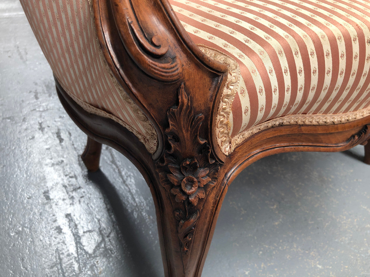 High Quality Antique Pair Of French Walnut Upholstered Arm Chairs