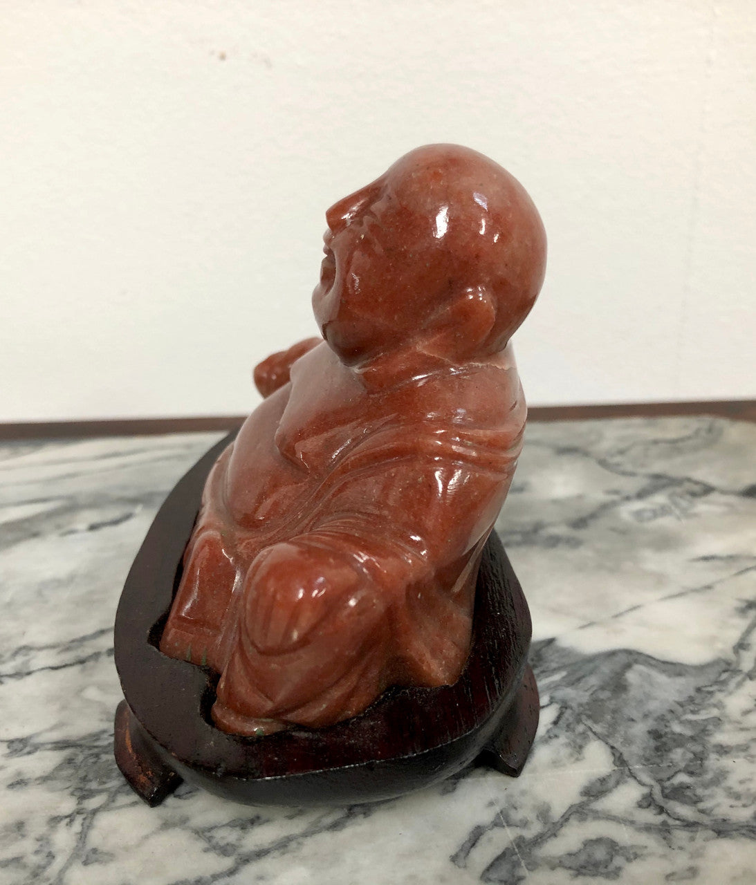 Vintage Carved Agate Buddha on bespoke wooden stand
