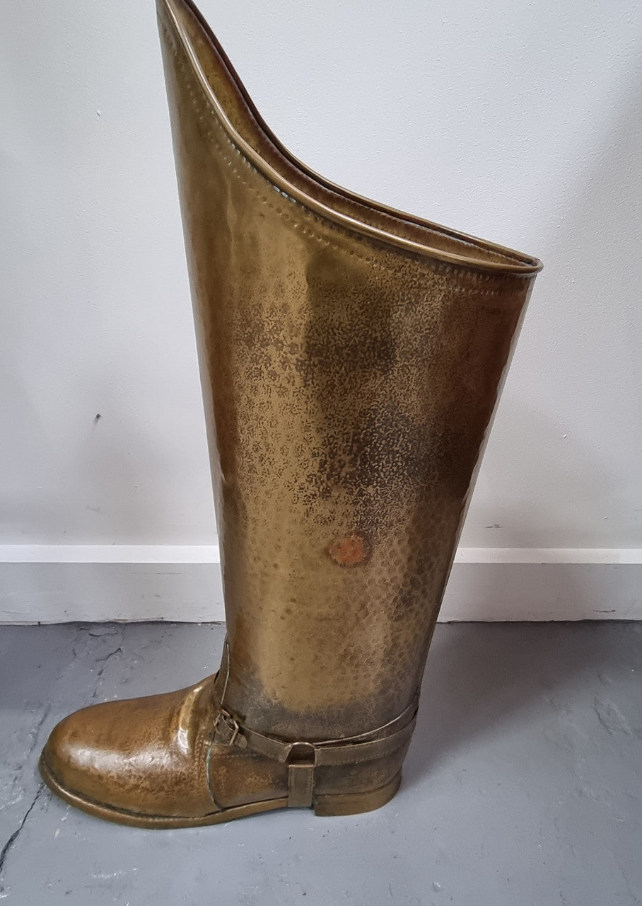 Decorative French brass boot for storing your umbrellas and walking sticks in good original condition.