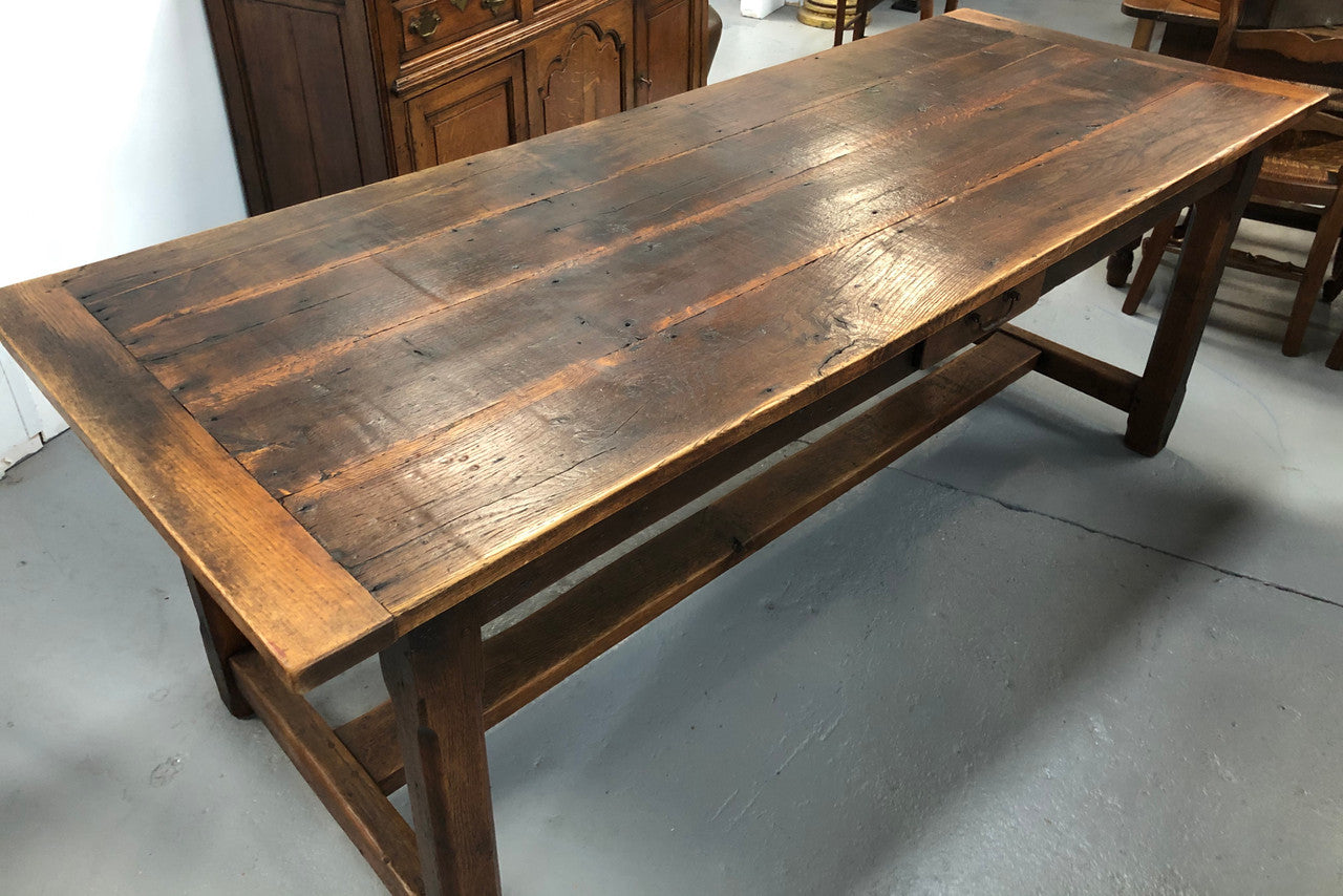 19th Century French Oak Farmhouse Table With Drawer