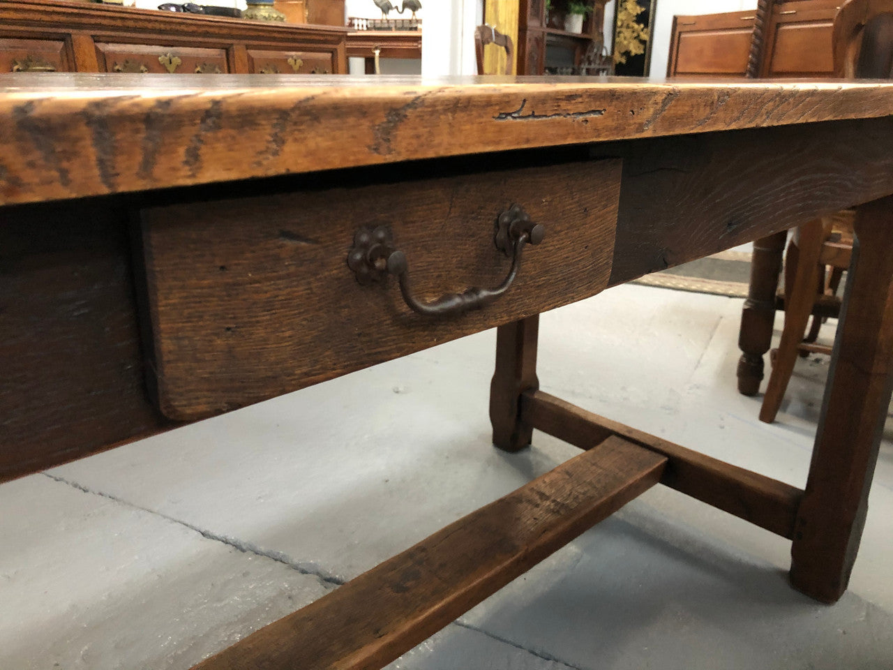 19th Century French Oak Farmhouse Table With Drawer