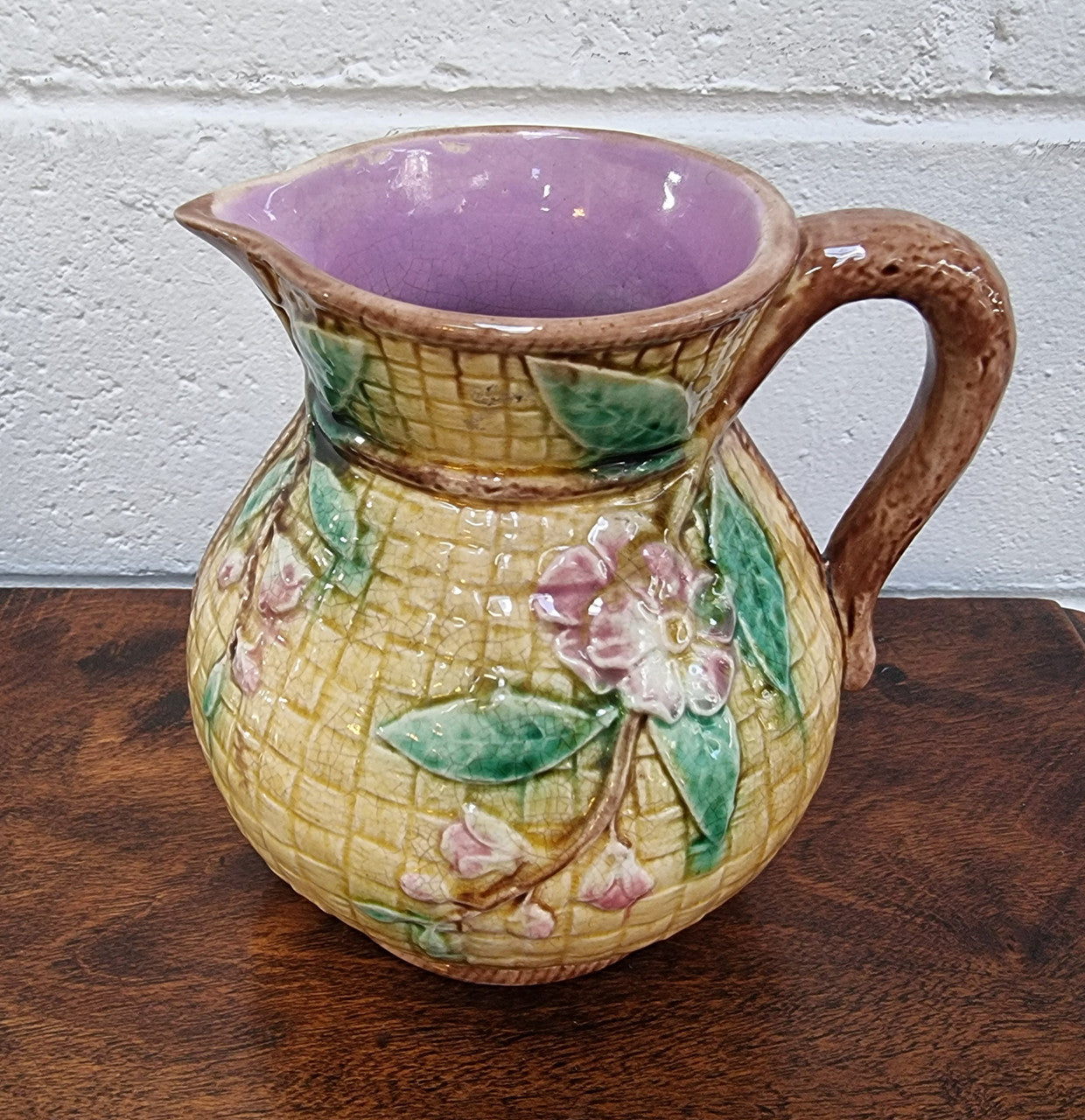 Victorian Majolica Jug With Apple Blossom Pattern