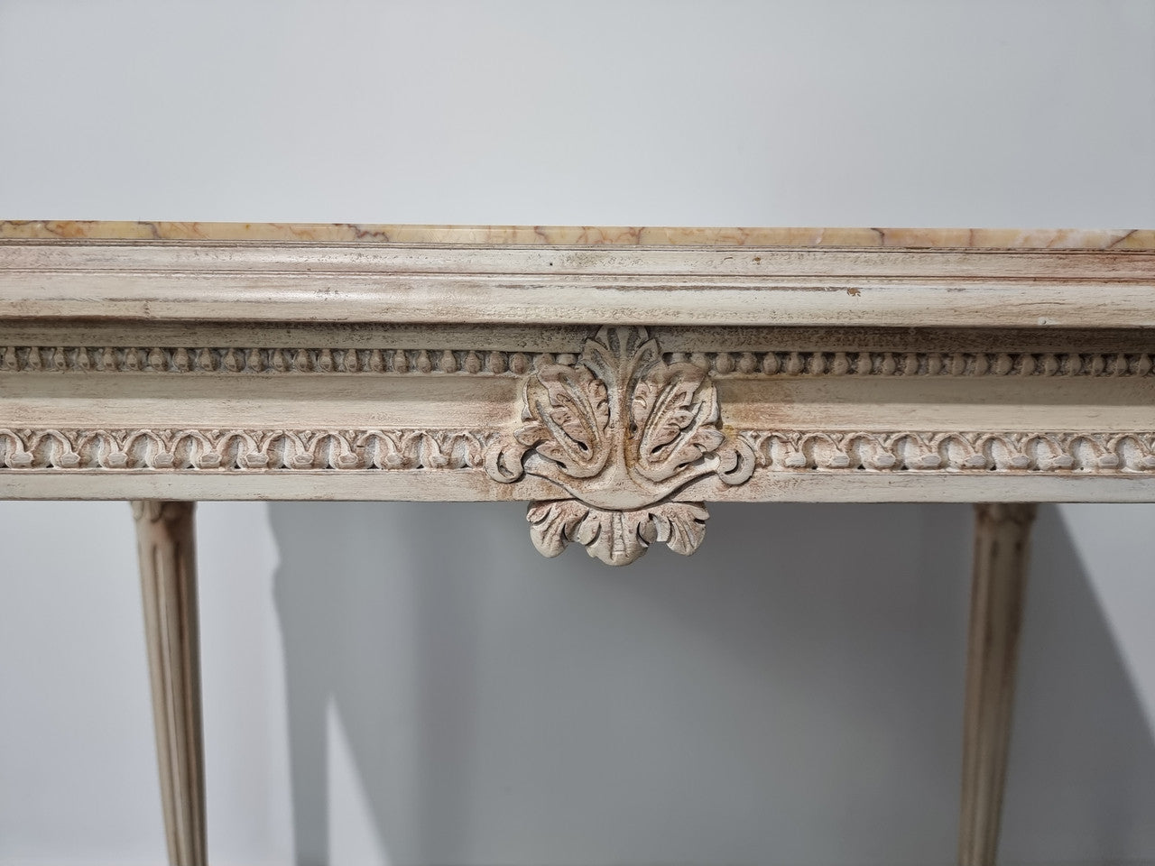 Louis XVI Painted & Marble Top Console Table With Two Drawers