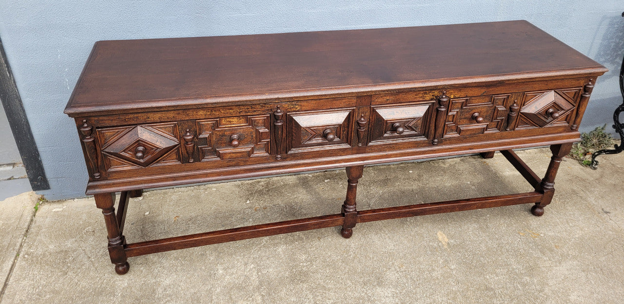 19th Century French Oak Henry the 2nd style console/side table/ TV unit with two drawer with beautiful carvings. It is in good original detailed condition.