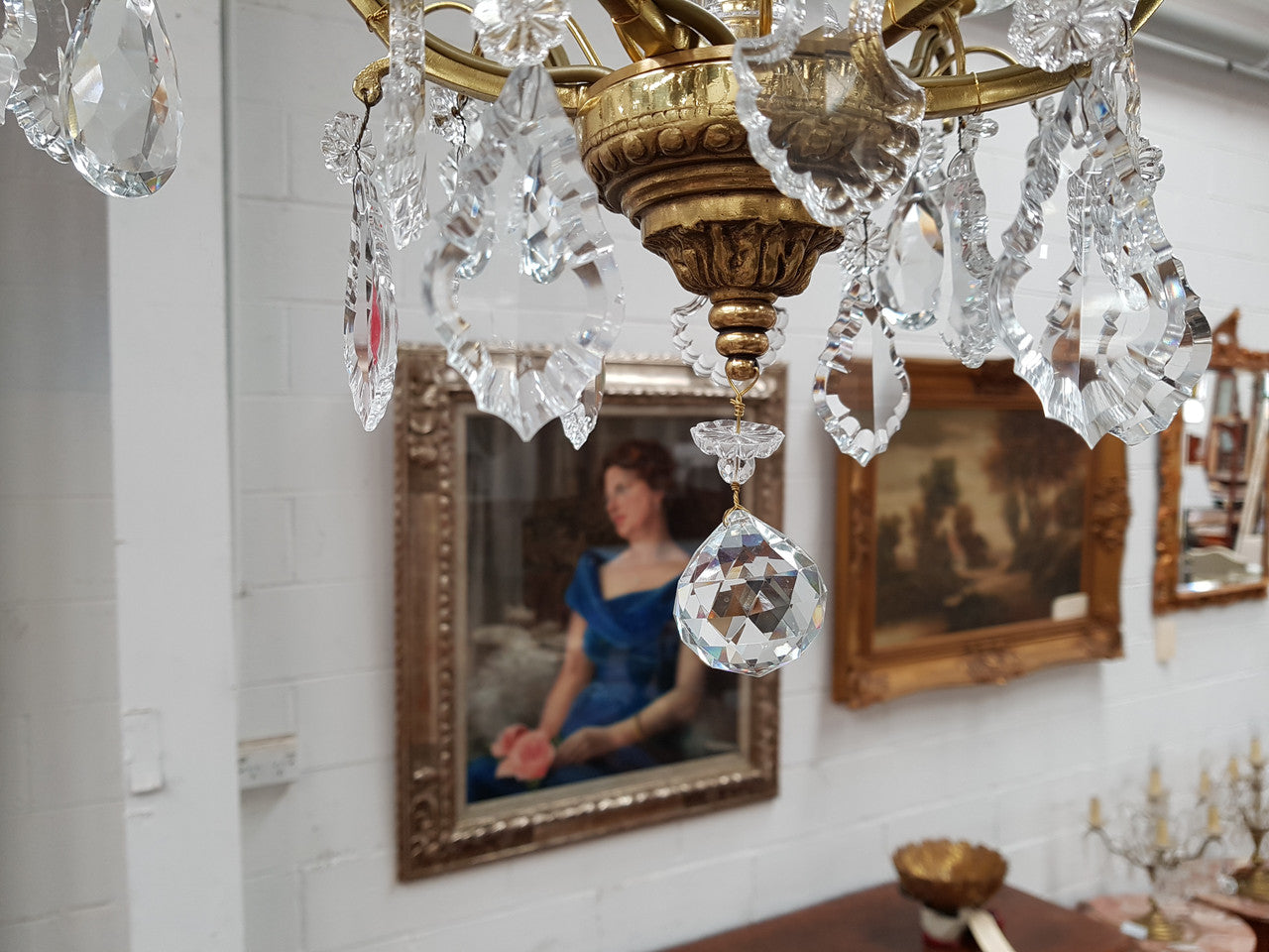 French Brass & Crystal Six Arm Candle Light Chandelier