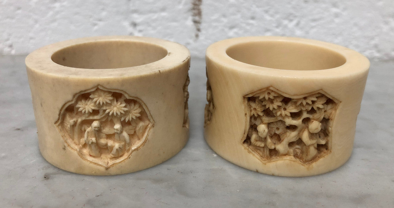 Pair of Antique carved Ivory serviette rings. In good original condition.