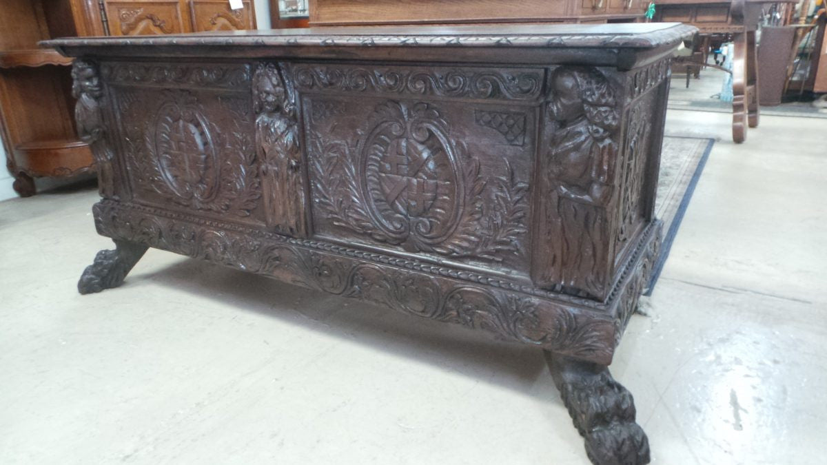 An Amazing Antique Coffer With Amazing Carvings