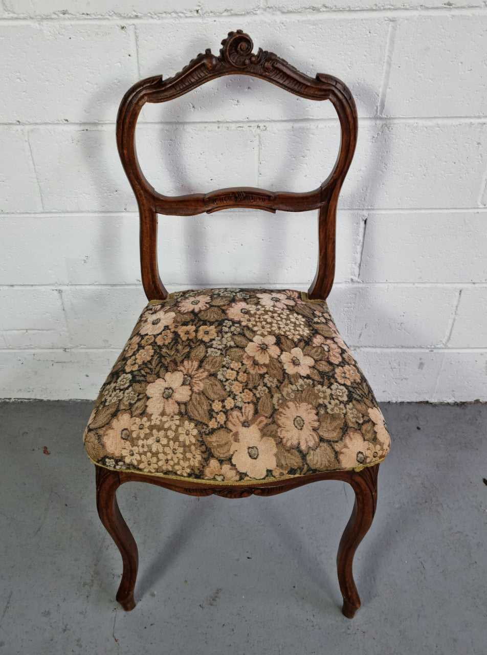 Antique French Walnut Petite Ladies Chair Tapestry Upholstery