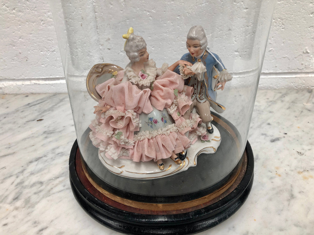 Antique Victorian Glass Display Dome with Black Base