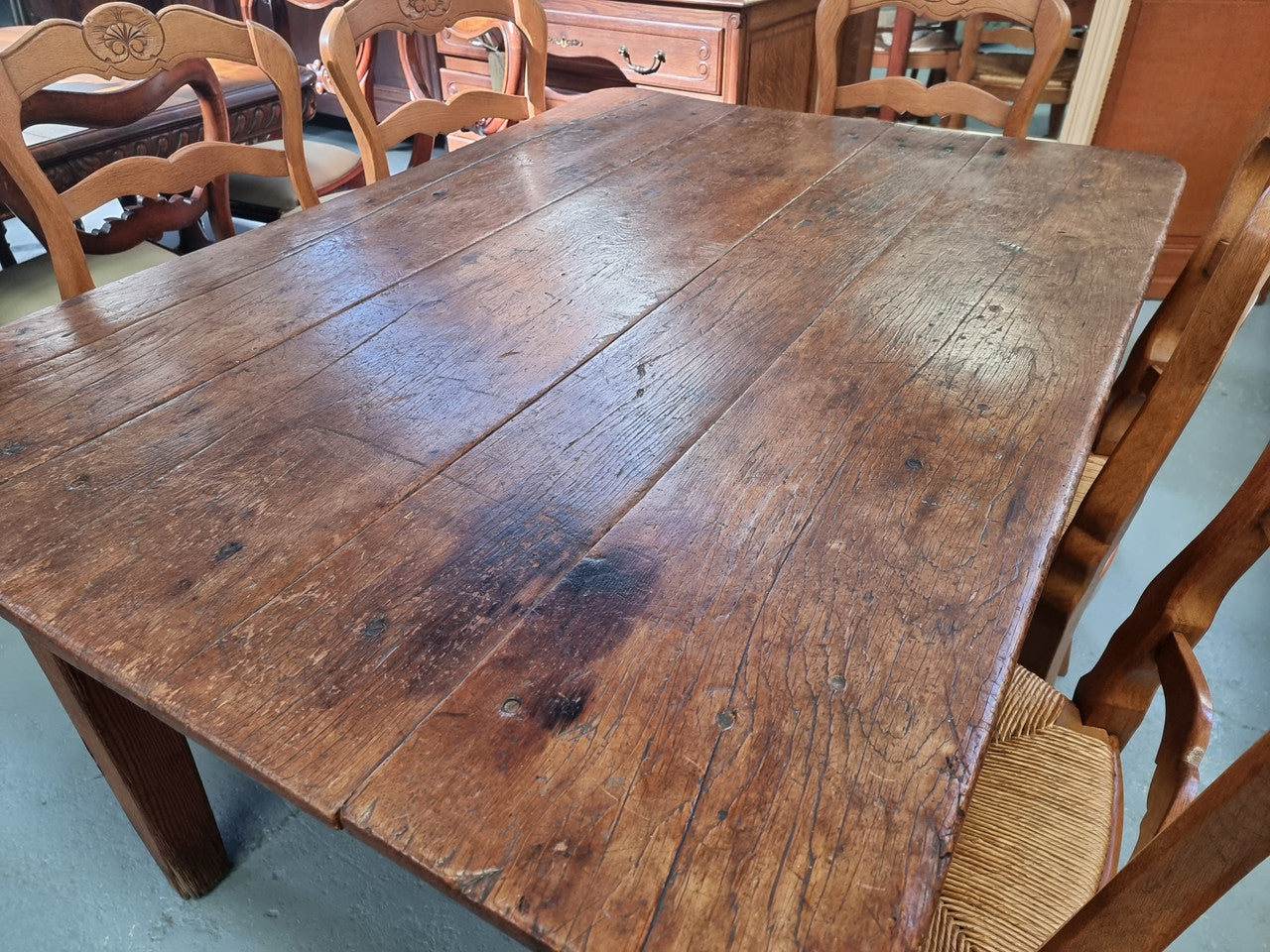 Fabulous early 19th Century Antique Fruitwood Farmhouse table of small proportions and loads of rustic detail. In good original detailed condition.