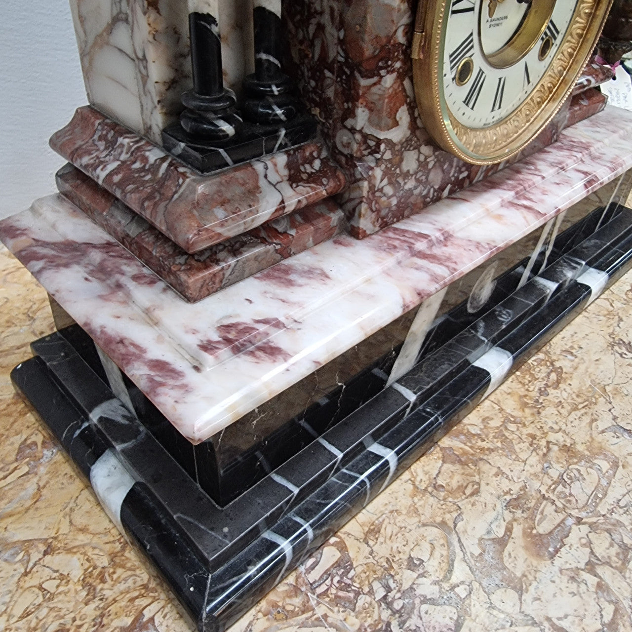 Fabulous Late Victorian Ansonia marble mantle clock, with an exposed escapement. Its movement has been overhauled and in lovely condition.
