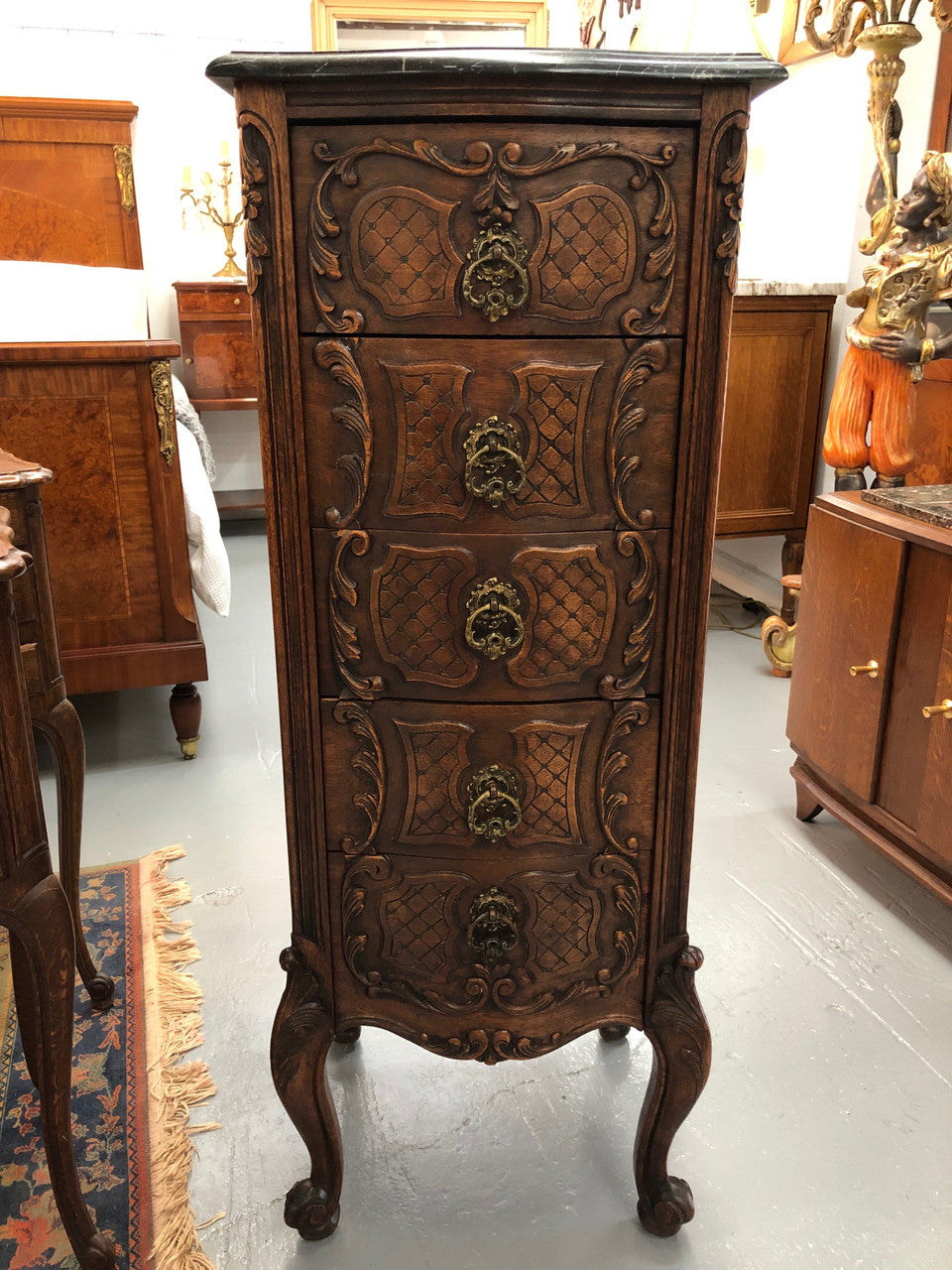 Beautiful Antique Carved Chest Of Five Drawers