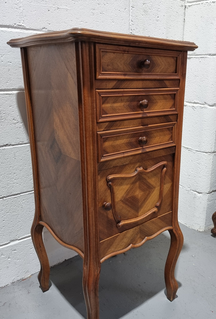 Louis XV Style Walnut Bedside-Side Cabinet With Inset Marble Top