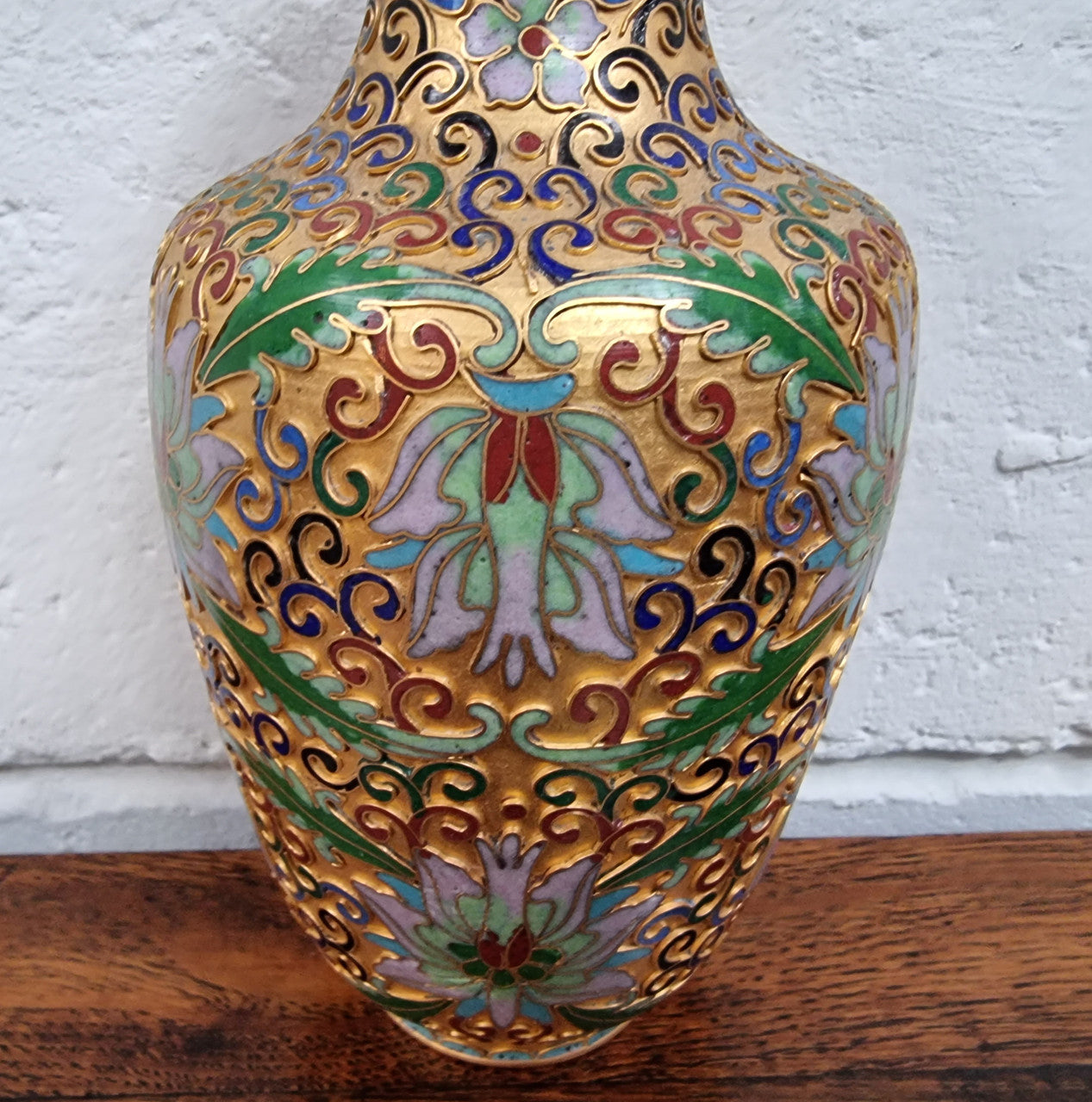 Especially Attractive Cloisonné Vase in Soft Coloured Enamels & Gilt
