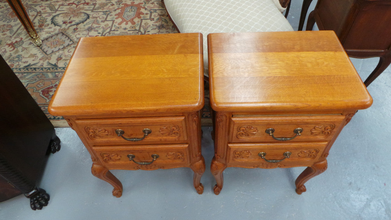 Beautiful Pair of Louis XV Style Light Oak Bedside
