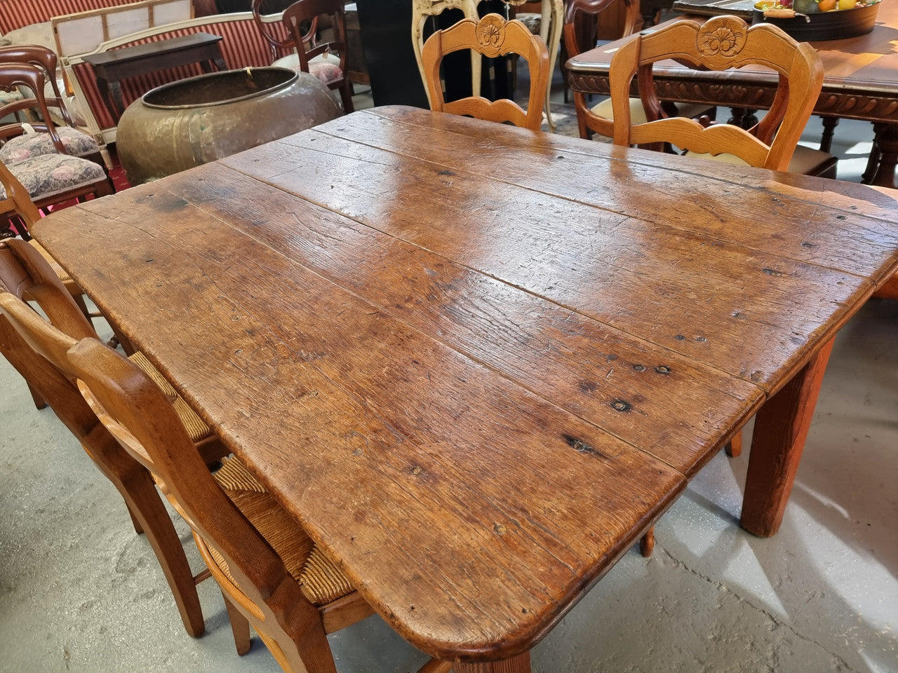 Fabulous early 19th Century Antique Fruitwood Farmhouse table of small proportions and loads of rustic detail. In good original detailed condition.