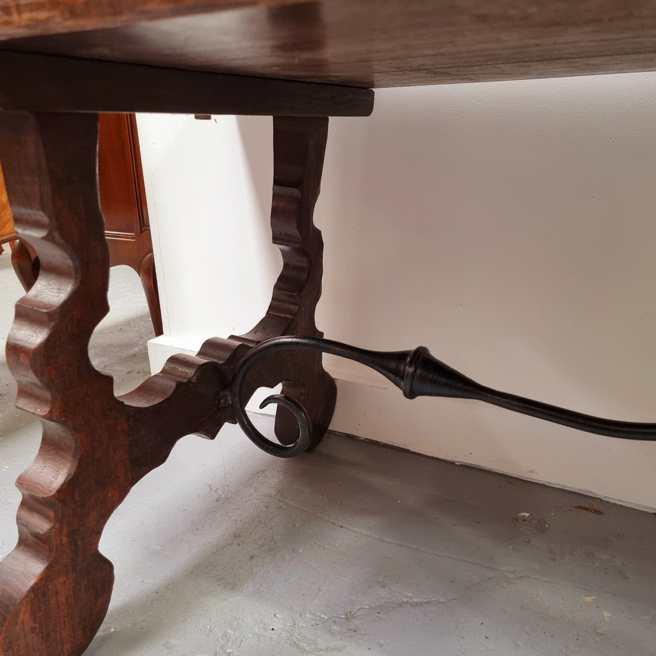 Charming French rustic Spanish style coffee table. It has an amazing rustic top and beautiful iron work. Sourced from France and is in good original detailed condition.