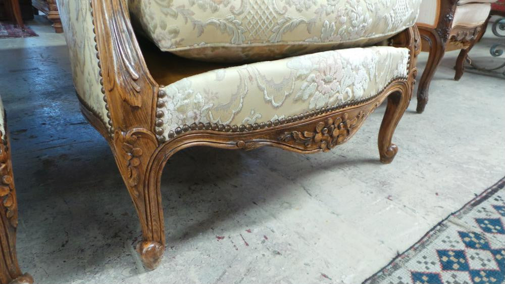 Antique Pair Of Carved Louis XV Style Upholstered FauteuilsL40
