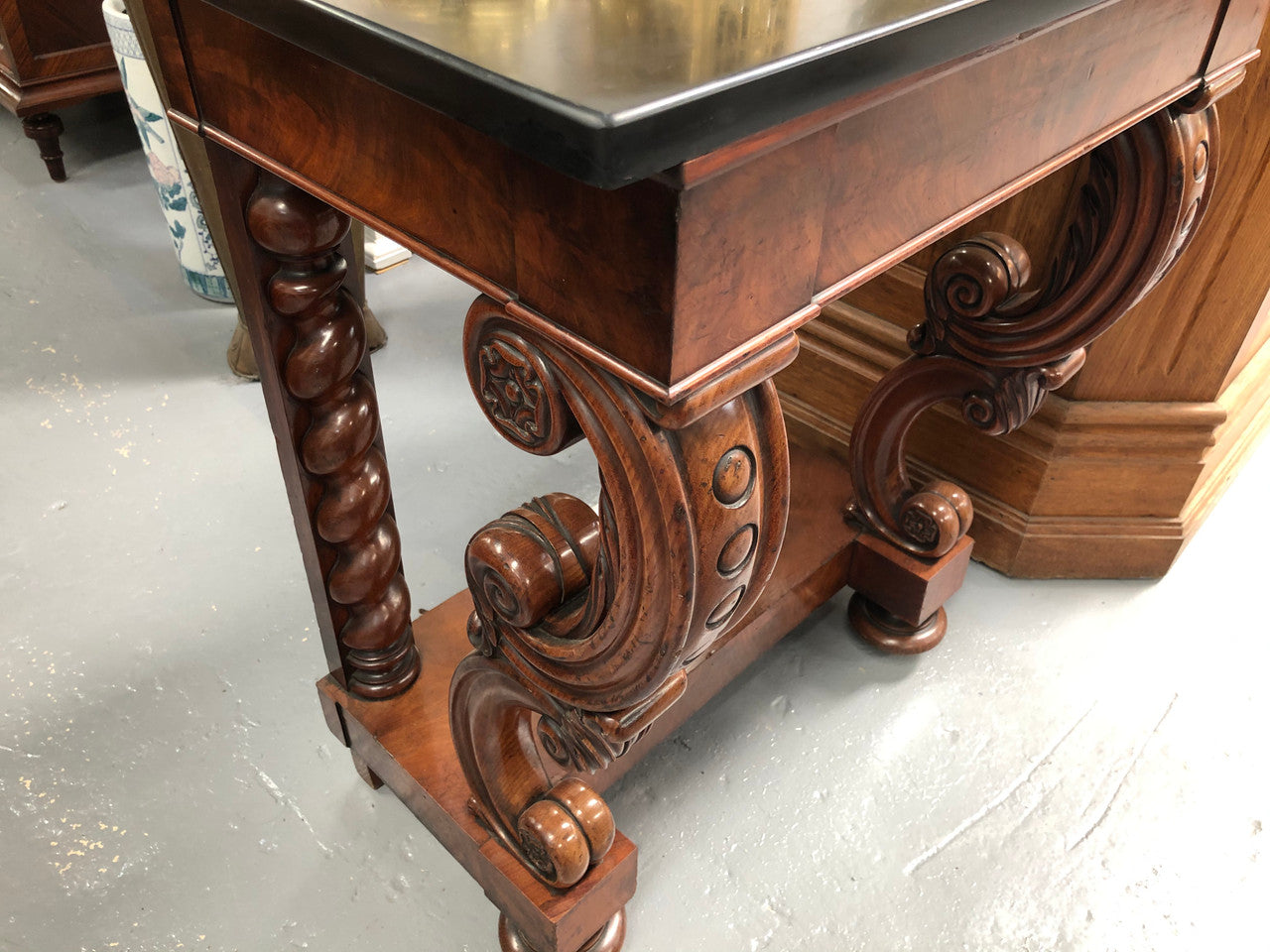 Antique French Flame Mahogany Console Table
